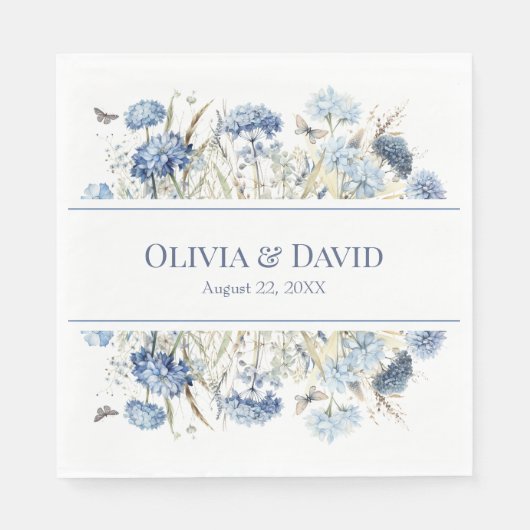Serviette En Papier Français Bleu Boho Jardin Fleurs Mariage serviette (Devant)