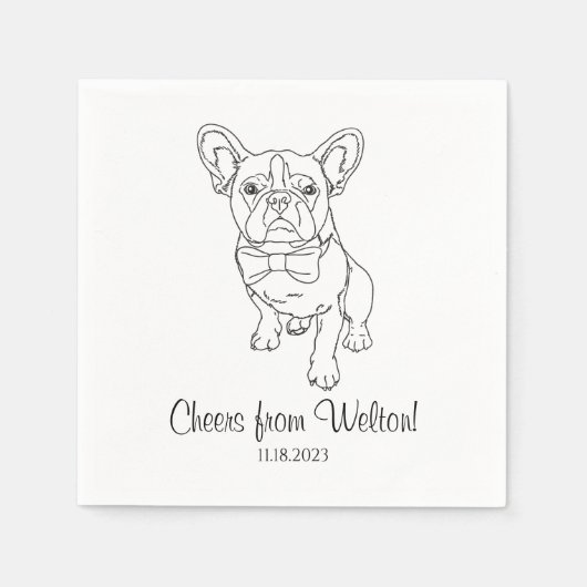 Serviette En Papier Français Bulldog Custom.Mariage Chien de Napkin (Devant)