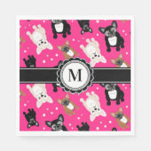 Serviette En Papier Français Bulldog Français Monogram Hot Pink (Devant)
