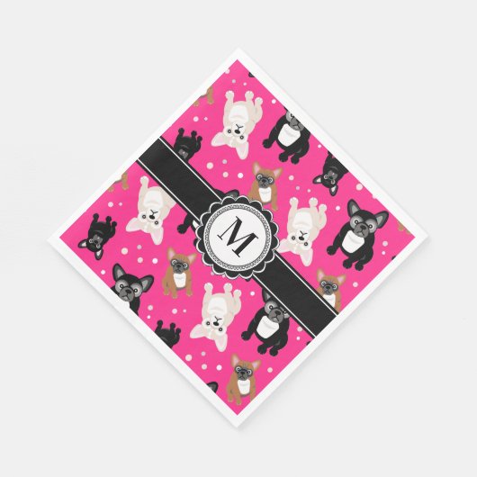 Serviette En Papier Français Bulldog Français Monogram Hot Pink (Coin)