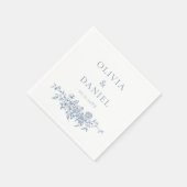 Serviette En Papier Français Victorien Dusty Bleu Mariage Orné Floral (Coin)