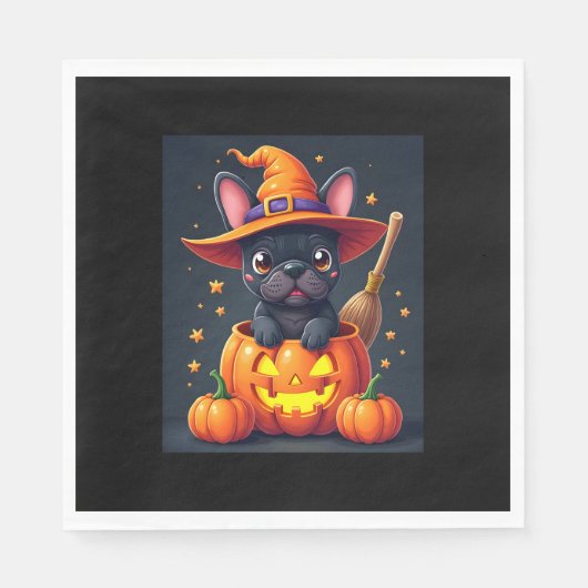 Serviette En Papier Française Bulldog sorcière Citrouille Halloween Ho (Devant)