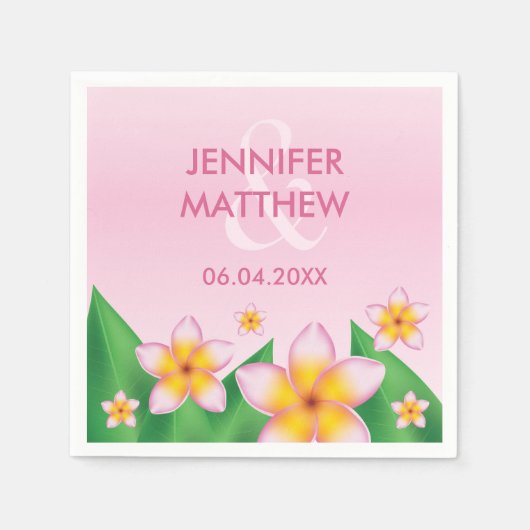 Serviette En Papier Frangipani Rose Et Mariage Tropical Feuille Vert (Devant)