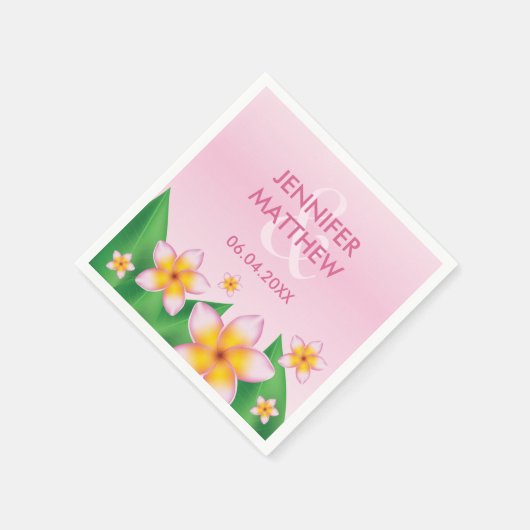 Serviette En Papier Frangipani Rose Et Mariage Tropical Feuille Vert (Coin)