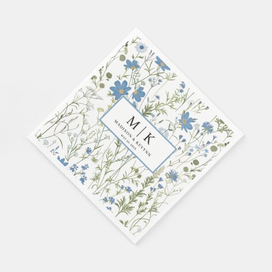 Serviette En Papier French Blue FloraL mariage cocktail Napkins (Coin)