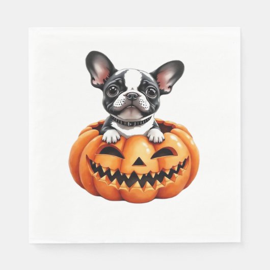 Serviette En Papier French Bulldog Happy Halloween Classique citrouill (Devant)