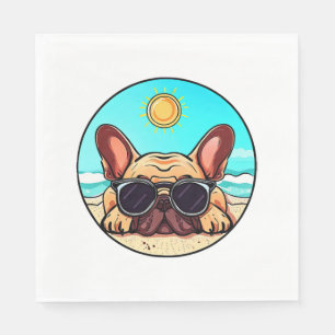 Serviette En Papier Frenchie Profitant De La Plage
