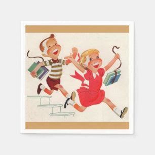 Serviette En Papier frère et soeur en route pour l'école