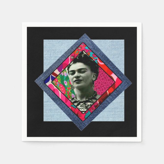 Serviette En Papier Frida Kahlo Retro Pink Denim (Devant)