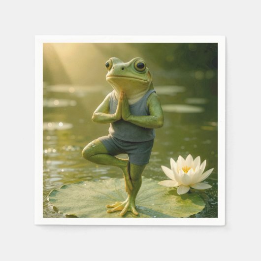 Serviette En Papier Frog In a Yoga Tree Pose (Devant)