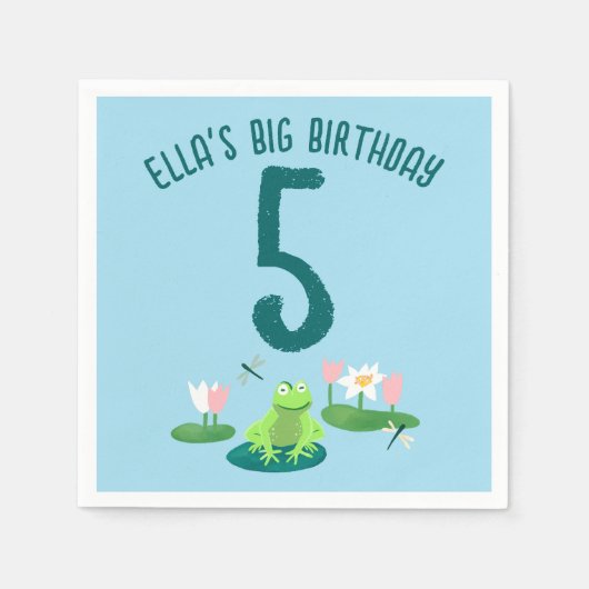 Serviette En Papier Frogs and Lily Pads Cute Birthday Kids CUSTOM (Devant)