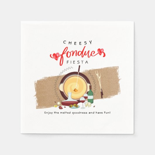 Serviette En Papier Fromage Fondue Fiesta Coeurs Pot Fondue Vin (Devant)