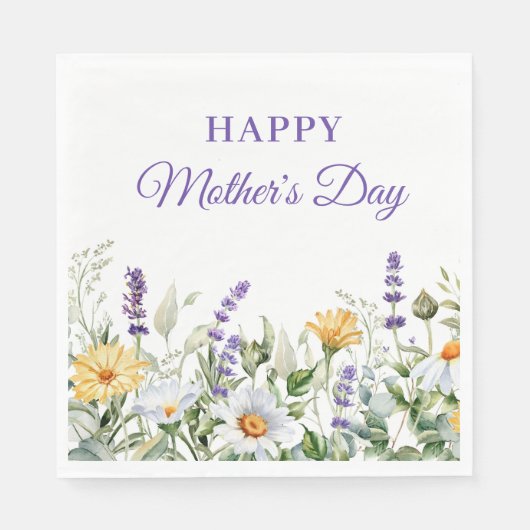 Serviette En Papier Frontière fleur sauvage aquarelle Bonne fête des m (Devant)