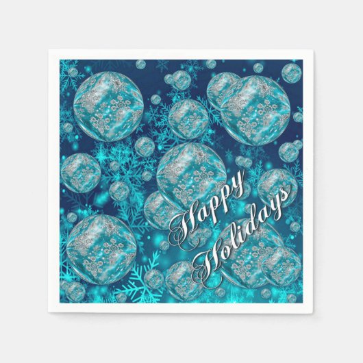 Serviette En Papier Frosty Blue Snowflake Bubbles Holiday Napkins (Devant)