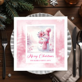 Serviette En Papier Frosty Pink Snowman Winter Scene Christmas Napkins