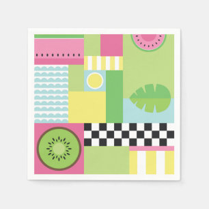 Serviette En Papier Fruit d'été coloré rose vert jaune bleu