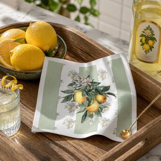 Serviette En Papier Fruit du citron | Rayé vert et blanc