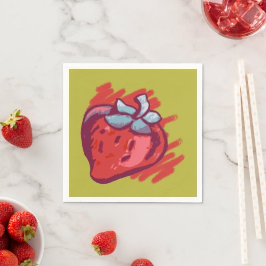 Serviette En Papier Fruit Motif fraises sur l'or fêté (En situation)