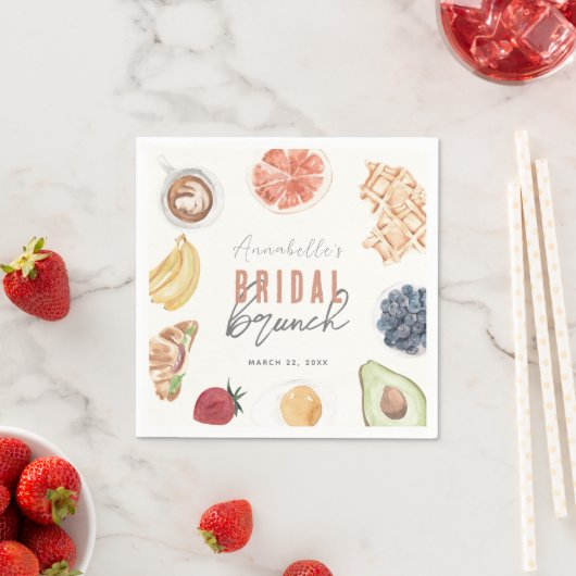 Serviette En Papier Fruits de café gaufre Aquarelle Brunch nuptial (En situation)