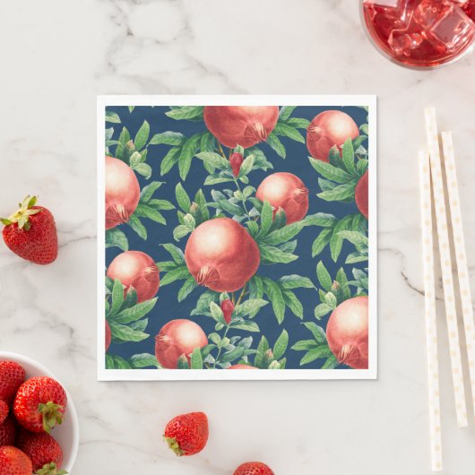 Serviette En Papier Fruits de grenade rouge et Feuilles verts (En situation)