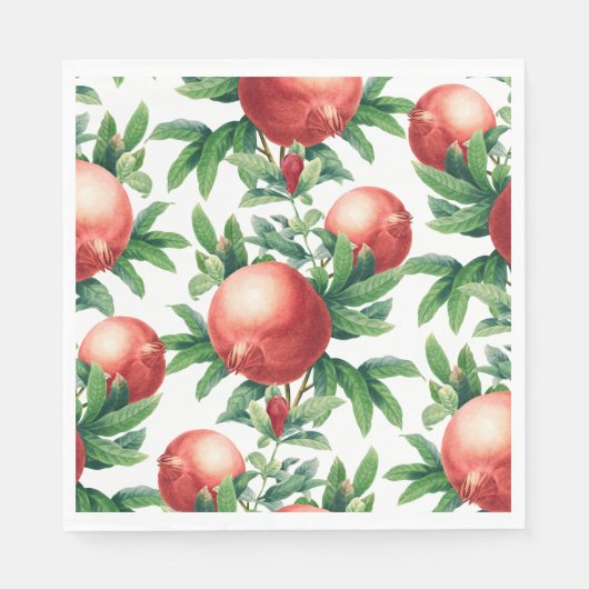 Serviette En Papier Fruits de grenade rouge et Feuilles verts (Devant)