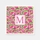 Serviette En Papier Fruits de pastèque rose Motif Monogramme (Devant)