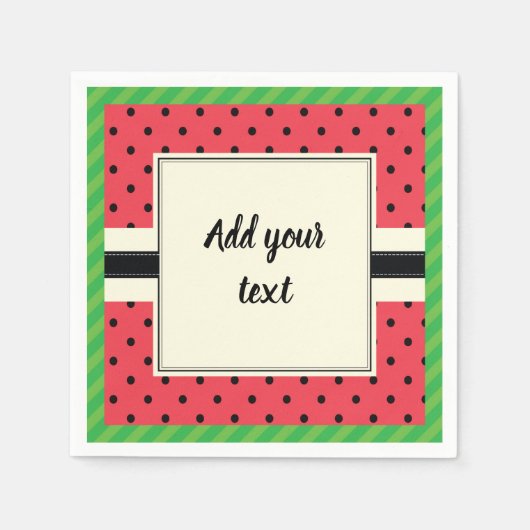 Serviette En Papier Fruits d'été pastèque rose noir et vert (Devant)