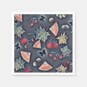 Serviette En Papier Fruits vintages cerisier pastèque raisin foncé