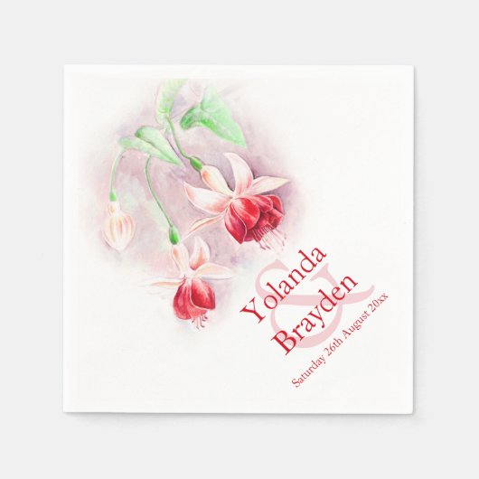Serviette En Papier Fuchsia aquarelle rouge vert mariage serviettes (Devant)