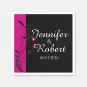 Serviette En Papier Fuchsia Black Floral Filigree Mariage Napkin (Devant)