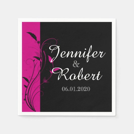 Serviette En Papier Fuchsia Black Floral Filigree Mariage Napkin (Devant)