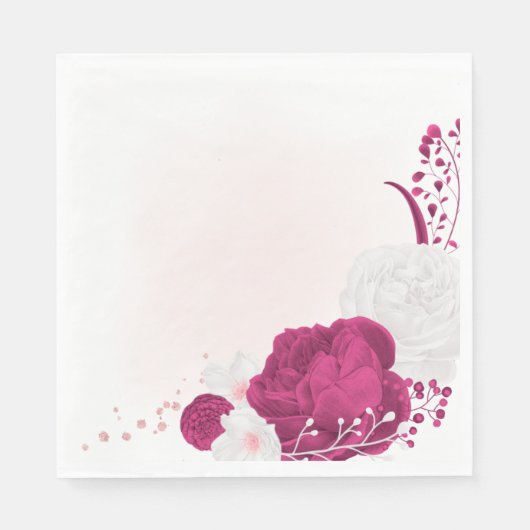 Serviette En Papier fuchsia & blanc mariage floral (Devant)
