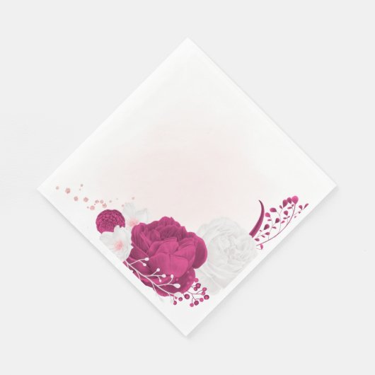 Serviette En Papier fuchsia & blanc mariage floral (Coin)