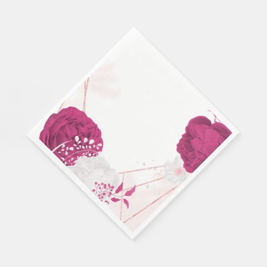 Serviette En Papier fuchsia & blanc mariage floral (Coin)