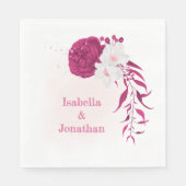 Serviette En Papier fuchsia & blanc mariage floral (Devant)