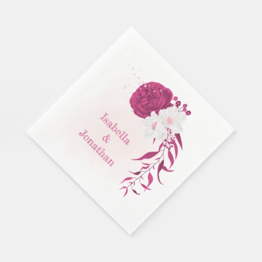 Serviette En Papier fuchsia & blanc mariage floral (Coin)