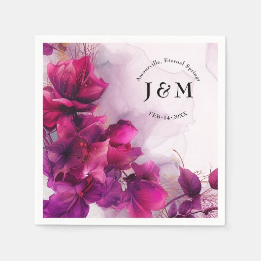 Serviette En Papier Fuchsia Enchantement : Aquarelle (Devant)