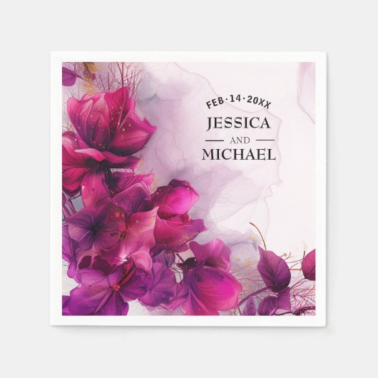 Serviette En Papier Fuchsia Enchantement : Aquarelle (Devant)