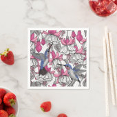 Serviette En Papier Fuchsia et colibris blancs (En situation)