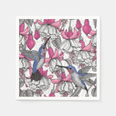 Serviette En Papier Fuchsia et colibris blancs (Devant)