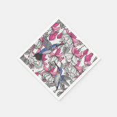 Serviette En Papier Fuchsia et colibris blancs (Coin)