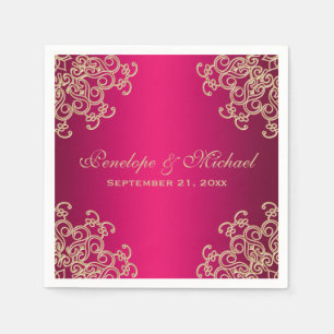 Serviette En Papier Fuchsia et Mariage de style indien Gold