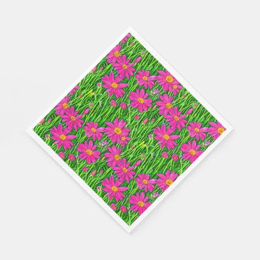 Serviette En Papier Fuchsia Fleurs sauvages roses dans un champ (Coin)