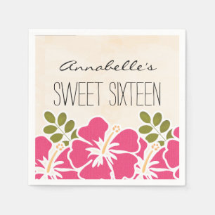 Serviette En Papier Fuchsia Hibiscus Hawaiian Sweet 16 Anniversaire