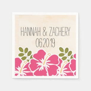 Serviette En Papier Fuchsia Hibiscus Mariage hawaïen