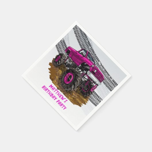 Serviette En Papier Fuchsia Monster Truck Boy fête d'anniversaire (Coin)