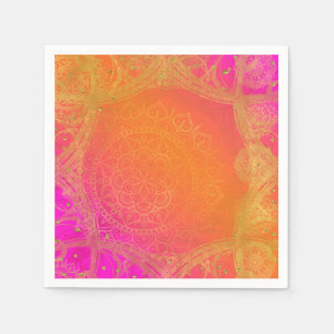 Serviette En Papier Fuchsia Pink Orange & Gold Indian Mandala Party