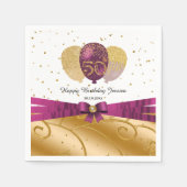 Serviette En Papier Fuchsia Ribbon Gold 50e anniversaire & ballons (Devant)