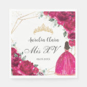 Serviette En Papier Fuchsia Rose Floral Princesse Gown Gold Quinceañer (Devant)