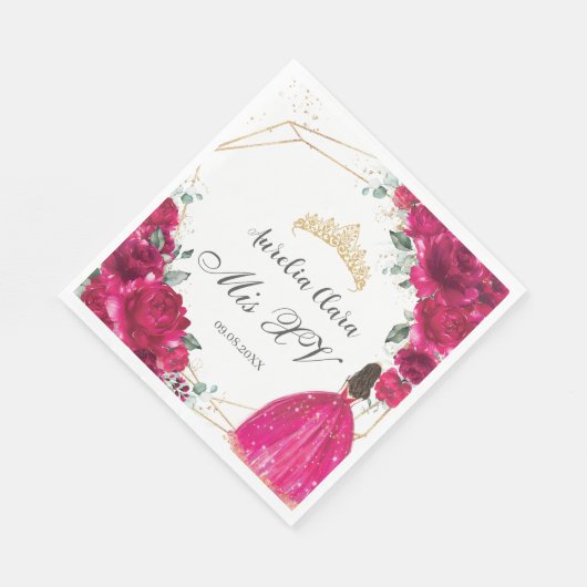Serviette En Papier Fuchsia Rose Floral Princesse Gown Gold Quinceañer (Coin)